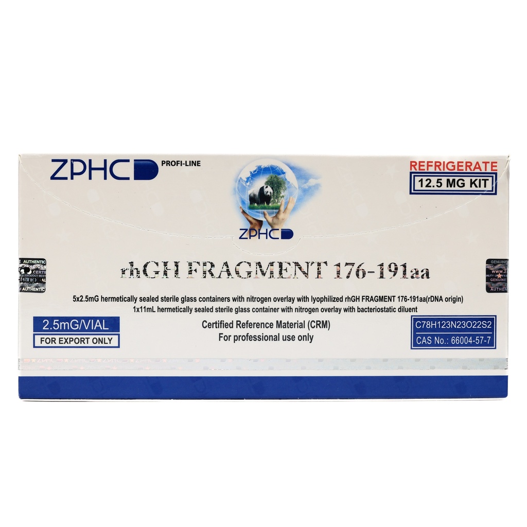 [002110104] RHGH FRAGMENT 176-191aa (12.5MG) - HGH FRAGMENT 176-191 (2-8 C) - 2.5 MG / VIAL - 5 VIALS - ZPHC PHARMA